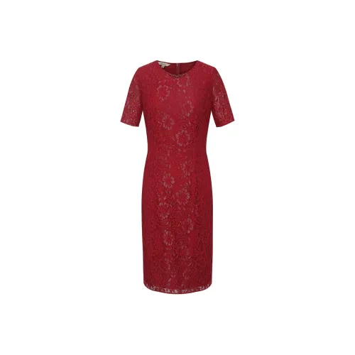 BBLLUUEE Короткий рукав Платье Женское Кленовый лист Красный