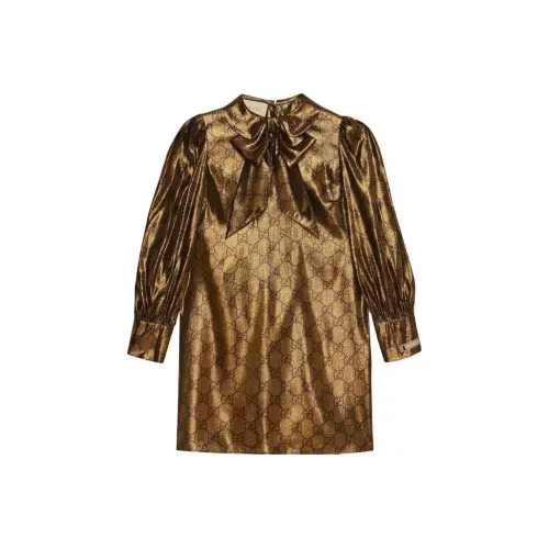 GUCCI Китайский Новый Год SS23 Длинное Платье с Рукавами Женское Золотое