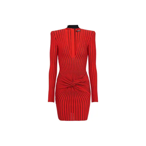 BALMAIN Red Женские Длинные Рукава Платья