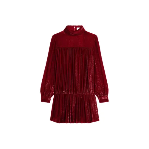 CELINE Мини-платье с объемным дизайном из струящегося бархата LAMé Rouge Theatre с длинными рукавами женское красный