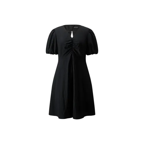 PEACEBIRD Короткий рукав Платье Женское Черное