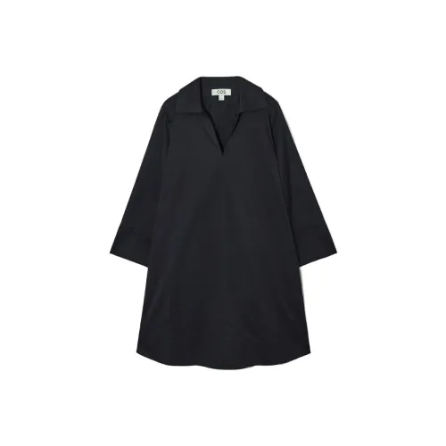 COS Темно-синий Женские Длинные Платья с Рукавами