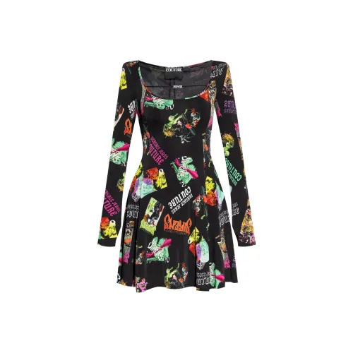 VERSACE JEANS COUTURE SS24 Длинное платье с длинным рукавом женское черное