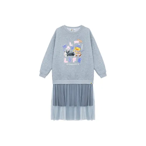 B.Duck Длинное платье с длинными рукавами женское серо-вересковый