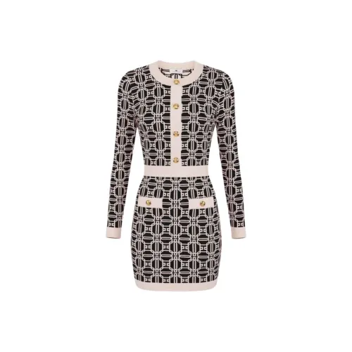 Elisabetta Franchi Длинное платье с длинными рукавами женское черное