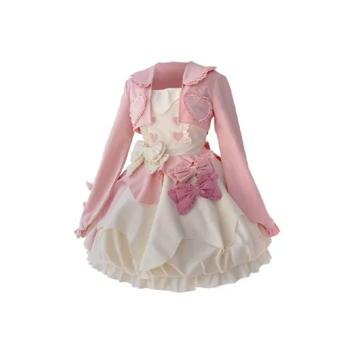 Leopard Kitten Длинное платье с длинными рукавами женское розовое белое