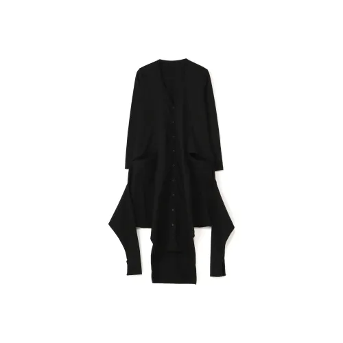 Yohji Yamamoto Черные Женские Длинные Платья с Длинными Рукавами