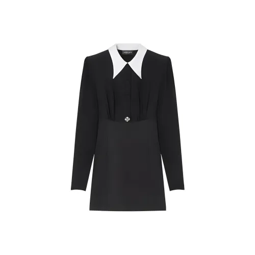 VERSACE FW24 Длинное платье с длинными рукавами женское черное