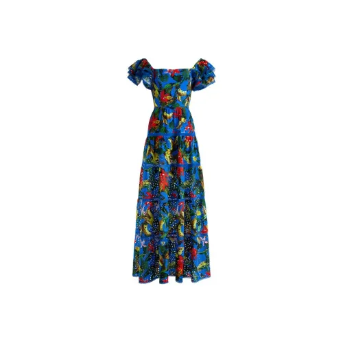 ALICE+OLIVIA SS24 Короткое платье с короткими рукавами женское синее