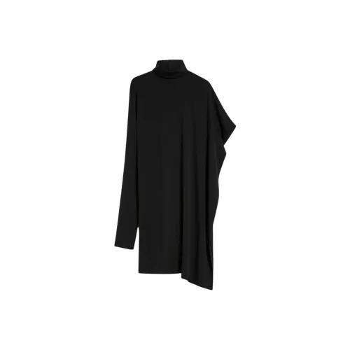 СпортMa Circolo Коллекция Асимметричное Эластичное Платье из Жоржетты Длинное с Длинными Рукавами Женское Черное