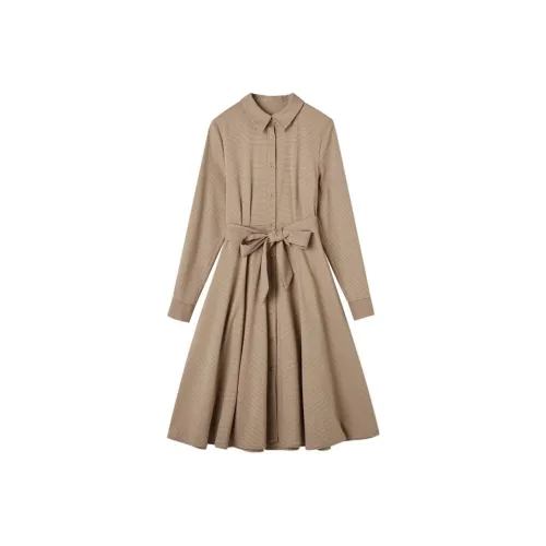 Dme Светлый кофейный Женские Длинные Платья с рукавами