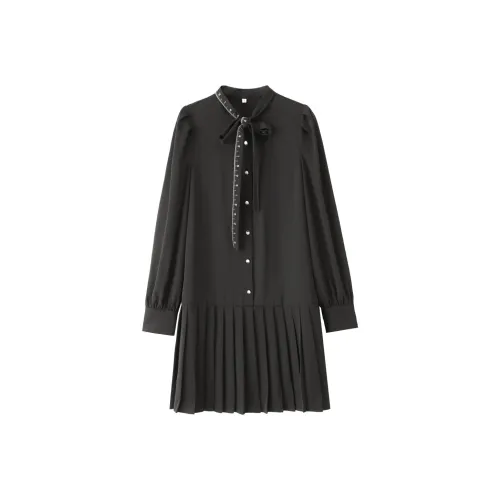 FOREVER 21 Черное Женское Длинное Платье с Рукавами