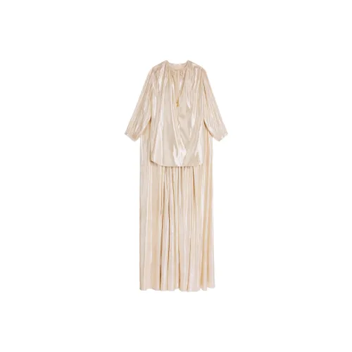 CELINE SS23 Длинное Платье с Длинными Рукавами Женское Золотое