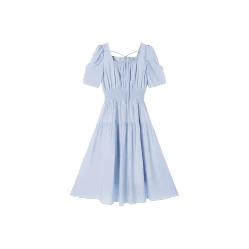 XIANGYING Blue Женские Короткие Платья с Рукавами