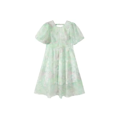 EICHITOO Короткий рукав Платье Женское Светло-зеленый Цветочный B4