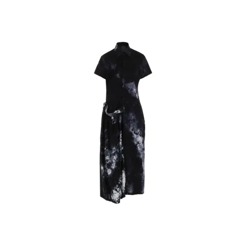 Yohji Yamamoto Морской синий Женские Короткие Платья с Короткими Рукавами