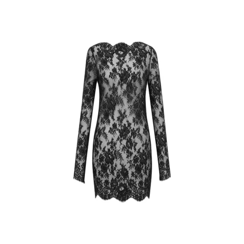 SAINT LAURENT FW24 Длинное платье с длинными рукавами женское черное