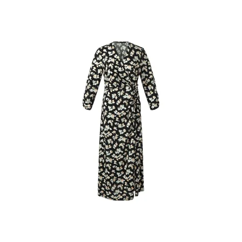 GOELIA Длинное платье с длинными рукавами женское светло-розовое гранатовое черное с принтом