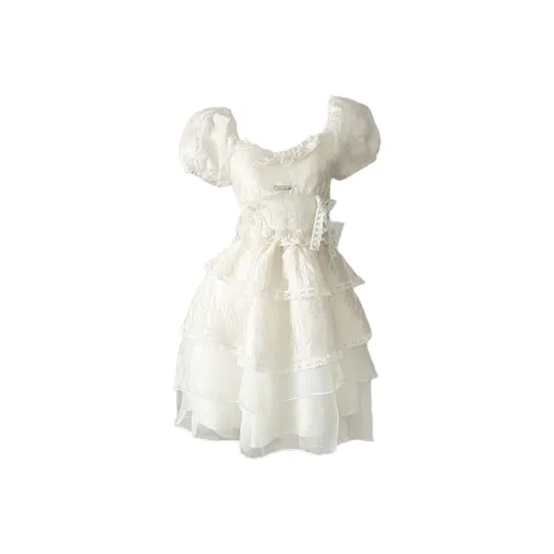 TIBINB Короткий рукав Платье Женское Белое