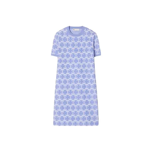 TORY BURCH SS24 Короткое платье с короткими рукавами женское синее