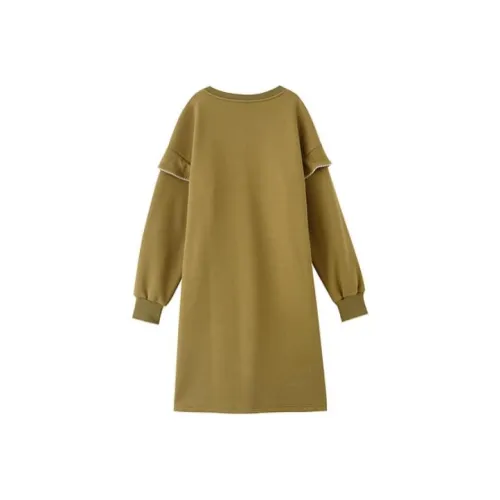 OUNIXUE Оливково-зеленый Женские Длинные Платья с Рукавами