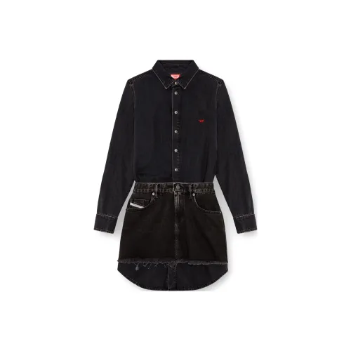 DIESEL Джинсовое платье с юбкой детали длинный рукав платье женское черное