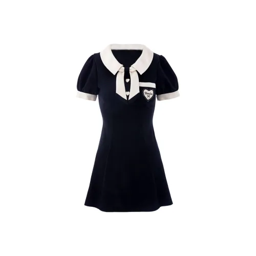 Blovelan Короткий рукав Платье Женское Черное