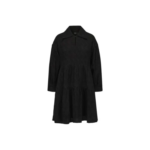 INITIAL Длинный рукав Платье Женское Черное