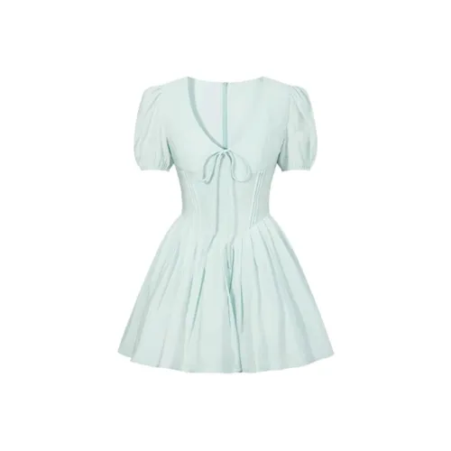 DEDY Короткий рукав Платье Женское Синее