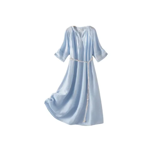 IHIMI Короткий рукав Платье Женское Аква Синий