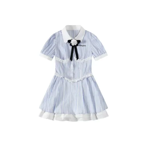 PUREIDOL Короткий рукав Платье Женское Синее