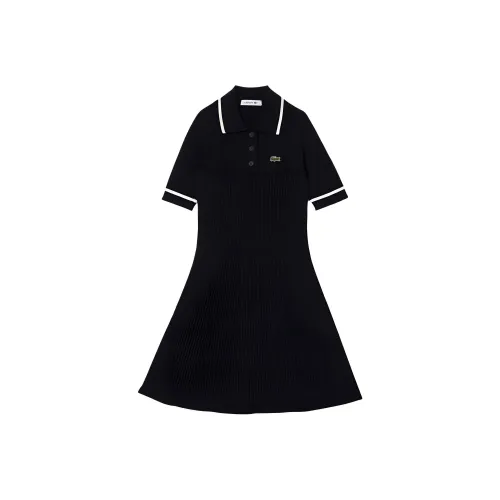 LACOSTE Короткий рукав Платье Женское Морской синий Белый