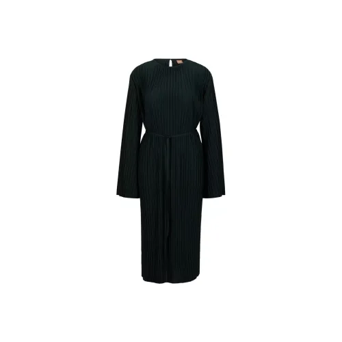 Hugo Boss FW22 Длинное платье с длинными рукавами женское темно-зеленое