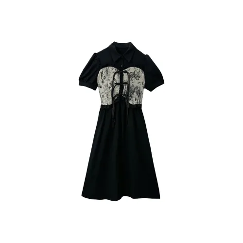 SYEEE WITH U Короткий рукав Платье Женское Черное