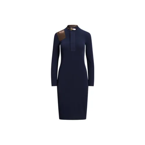 Polo Ralph Lauren FW23 Длинное платье с длинными рукавами женское морской синий