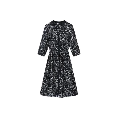 H YXIANG Длинное платье с длинным рукавом женское синий с принтом