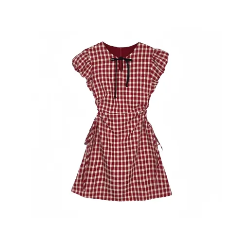 MOUT RECON TAILOR Короткий рукав Платье Женское Красное Клетка