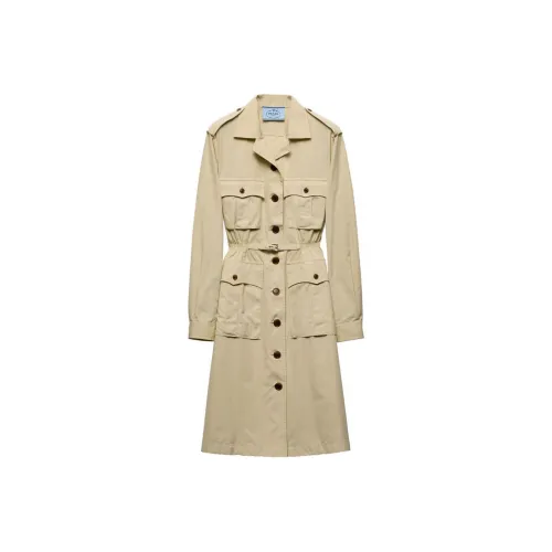 PRADA SS24 Длинное платье с длинными рукавами женское песочно-бежевый