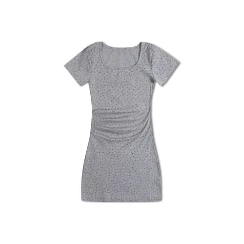 Wen Shan Короткий рукав Платье Женское Серое