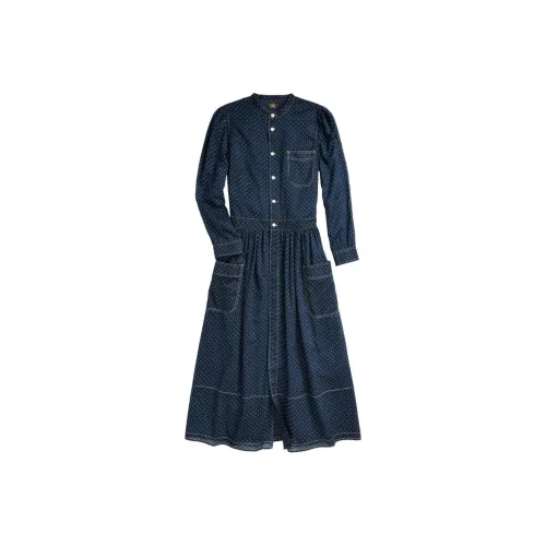 DOUBLE RL Длинное платье с длинными рукавами женское индиго