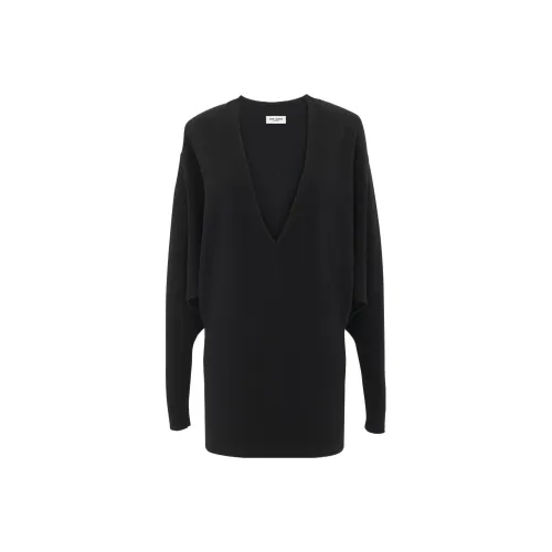 SAINT LAURENT Длинное платье с длинными рукавами женское черное