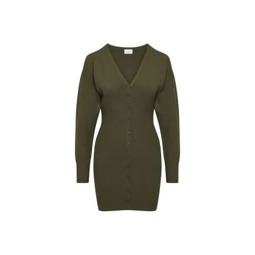 ARITZIA WILFRED Orla Платье Длинное с длинными рукавами Платье Женское Темно-оливковый Темно-оливковый