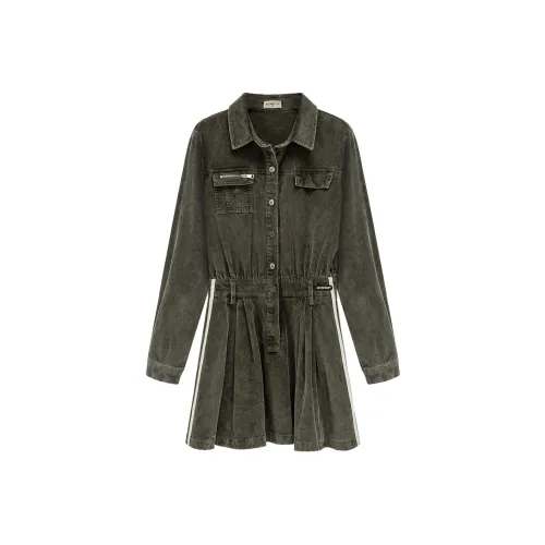 NO ONE ELSE Зеленое Женское Длинное Платье с Рукавами