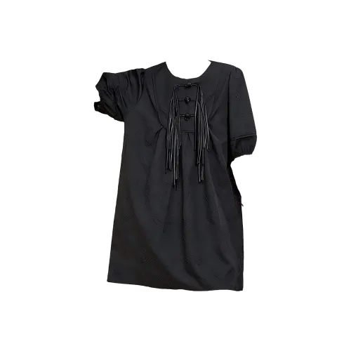 MUGUOGUOMU Black Женские Короткие Платья с Рукавами