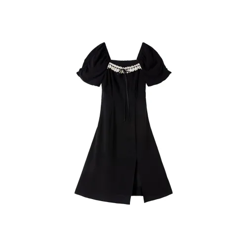 XIANGYING Короткий рукав Платье Женское Черное