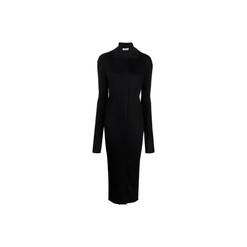 JIL SANDER Черное Женское Длинное Платье с Рукавами