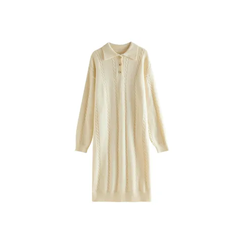 FANSILANEN Длинное платье с длинными рукавами женское молочно-белое