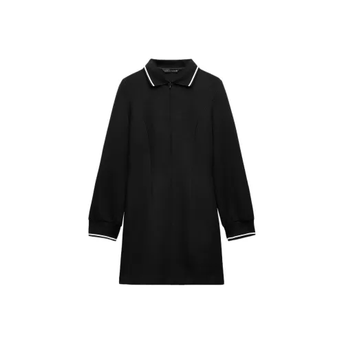 ZARA Длинное платье с длинными рукавами женское черное