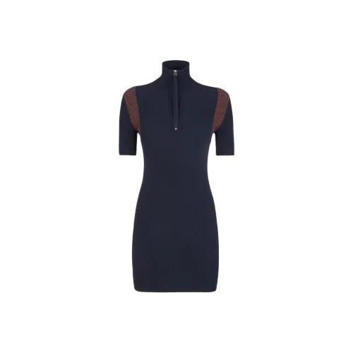 FENDI SS24 Короткое платье с короткими рукавами женское синее