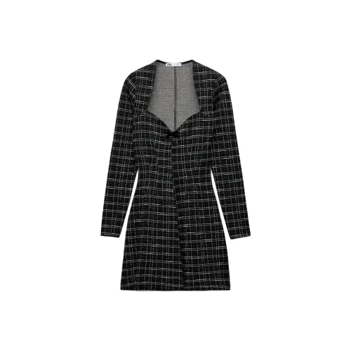 ZARA Длинное платье с длинными рукавами женское черное телесный цвет